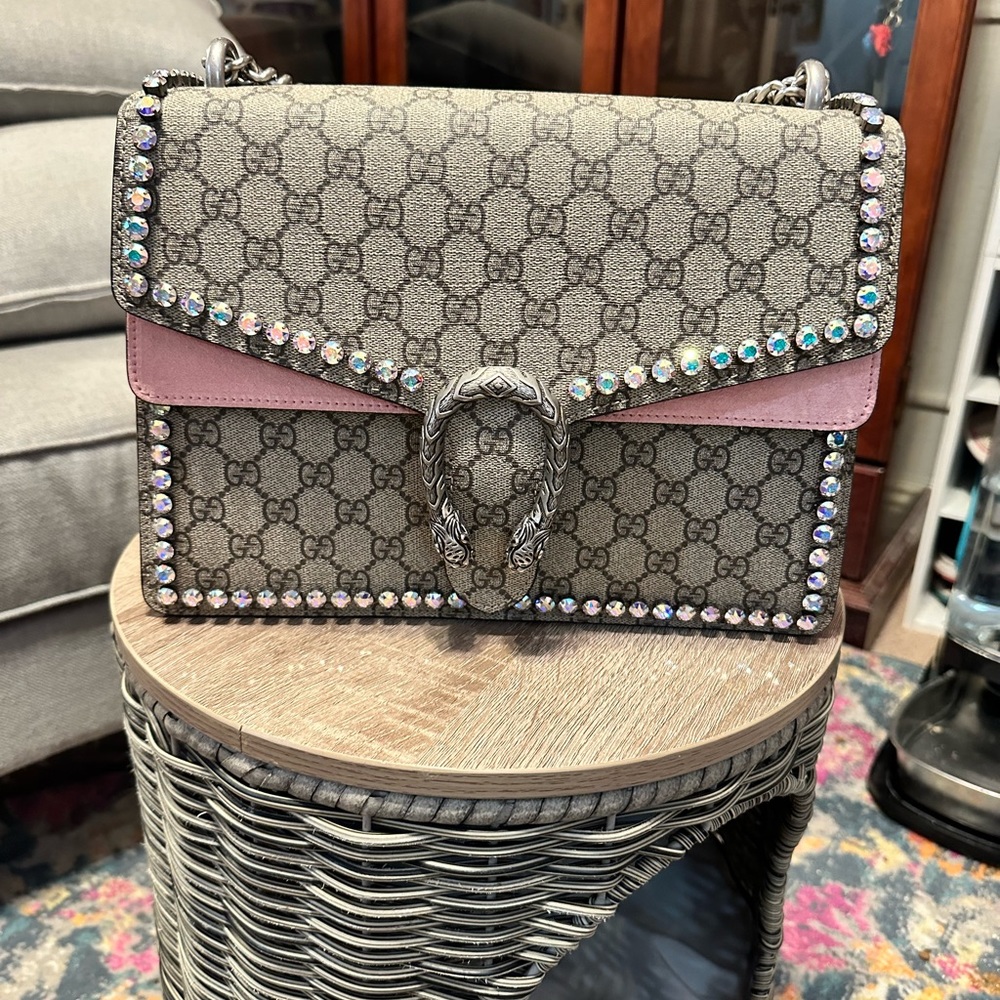 Gucci Dionysus GG Canvas Chain Shoulder Bag with Crystals